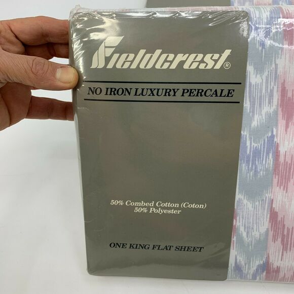 Vintage Fieldcrest King Flat Sheet Made USA No Iron Luxury Percale Sleepsoft - Picture 3 of 7